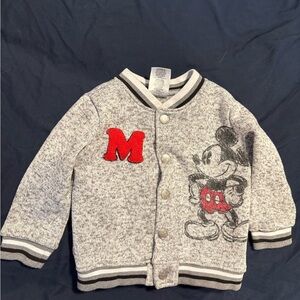 Disney Gray and Red Mickey Mouse Varsity Sweatshirt